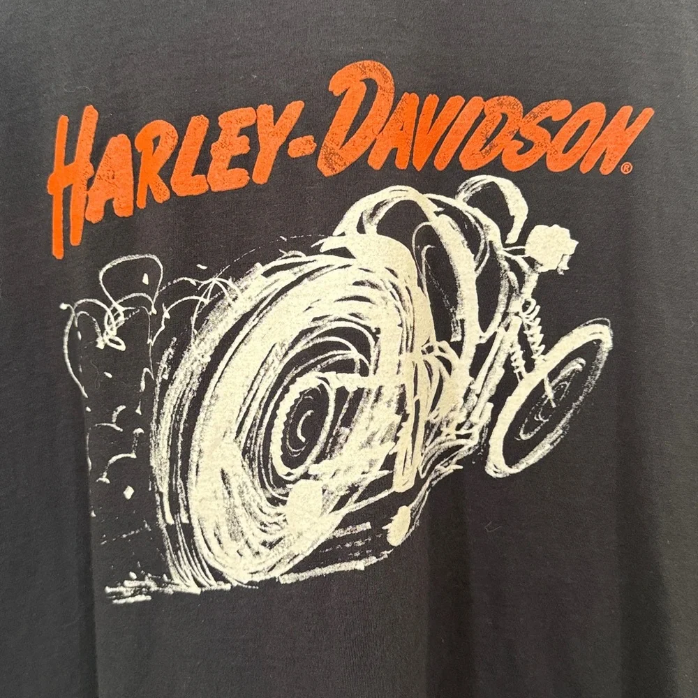 HARLEY DAVIDSON Graphic Shirt Mens Extra Large Orange Black Biker Motorcycle